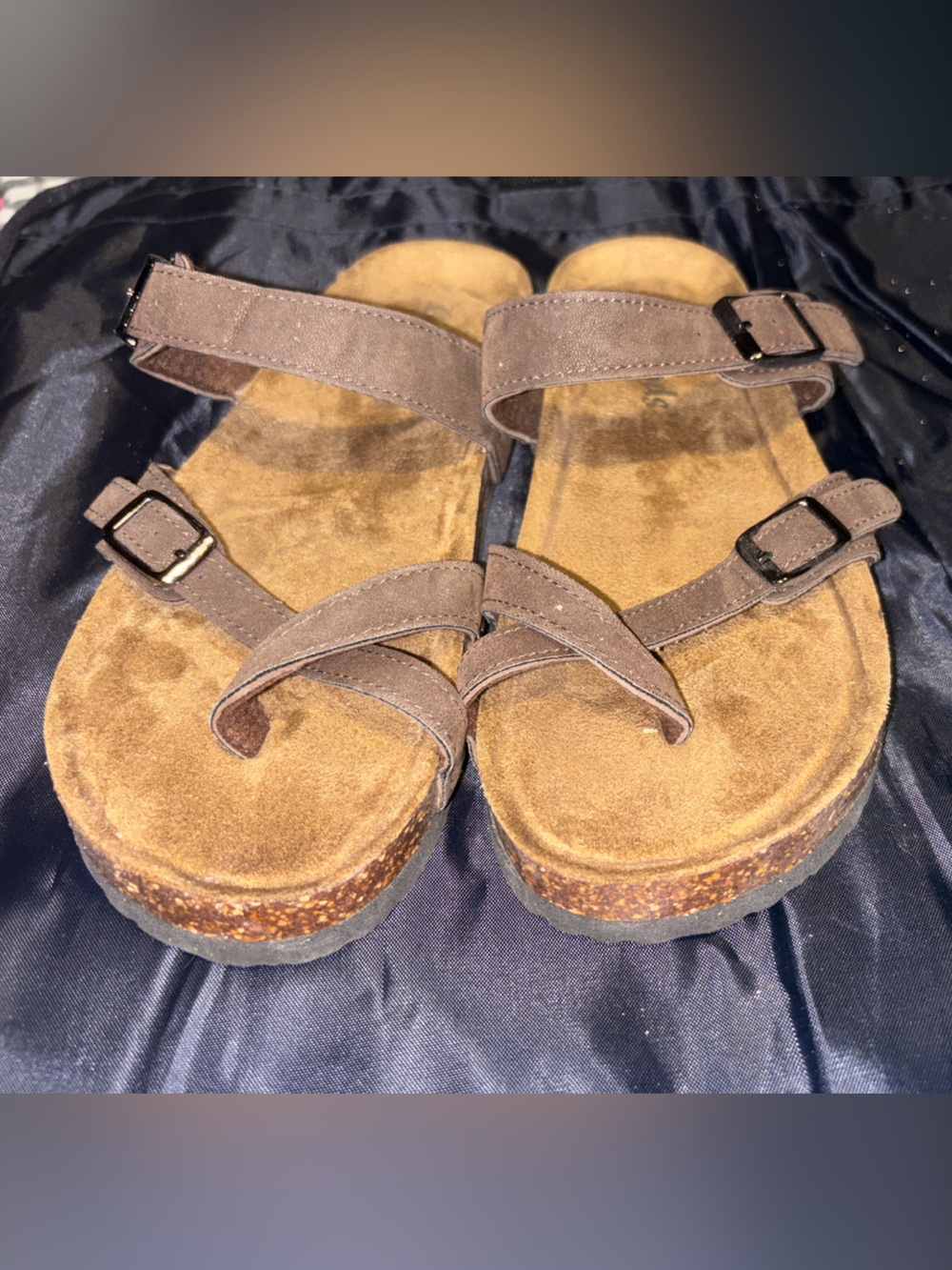 Outwoods Brown Suede Cross-Strap Cork Platform Sandals